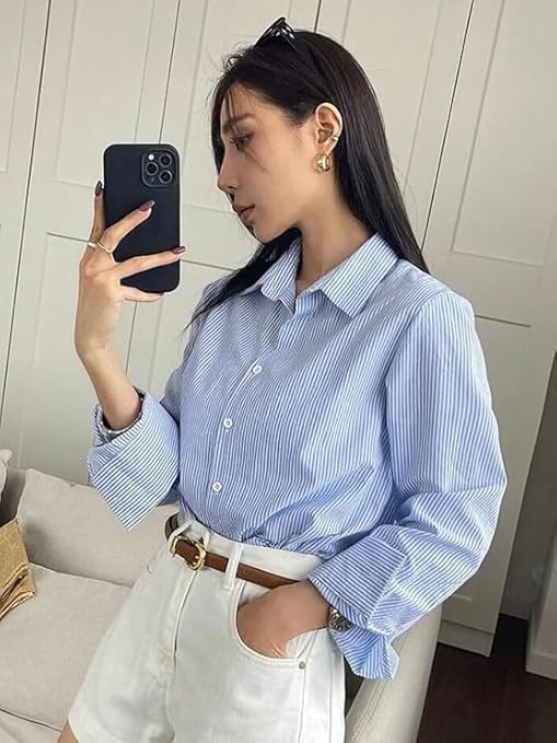 Image of Striped Design Full Sleeve Shirt for Women & Girls| Cotton Blend Office Wear, Casual Shirt