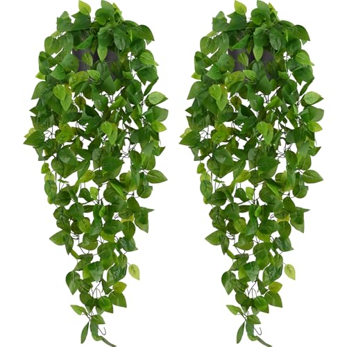 Waipfaru Fake Hanging Plants, 2Pcs Artificial Potted Plant Pothos
