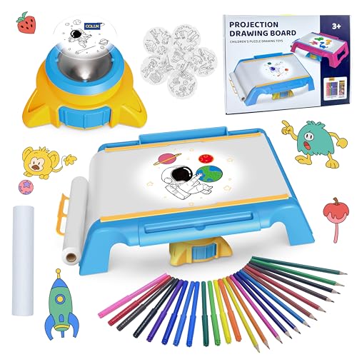 Oqluk Drawing Projector for Kids, Art Tracing Sketcher with 300+ Pattern, 72 Pcs Projection Cards, 394 in Paper,12 Color Pens and 12 Color Pencils, Kids Drawing Projector Toy for Girls & Boys Gifts 3+