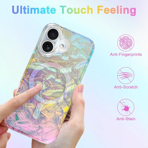 Image of AIGOMARA Cute Case for iPhone 17 Case for Women Girls [ Compatible with Magsafe ] Glitter Pearl Aesthetic Rainbow Magnetic Protective Phone Cover, Fluorescent Iridescent Shell Pattern
