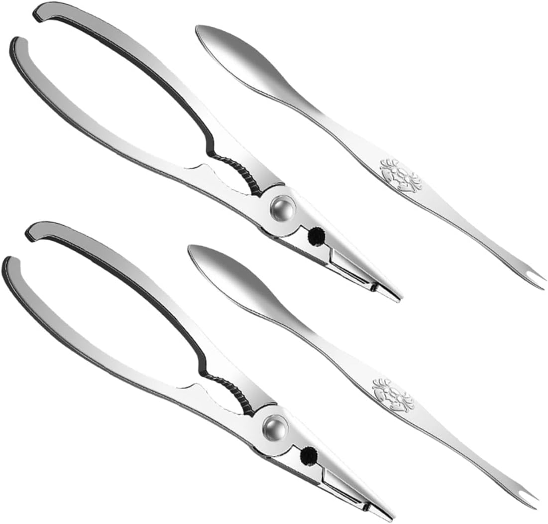 4pcs Stainless Steel Crab Crackers and Eating Tools Set with Crab Needles for Home and Outdoor Seafood Dining