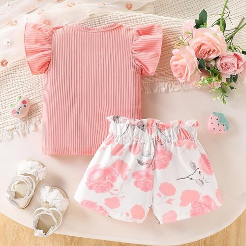 Image of Azmxynol Toddler Girls Clothes Cap Sleeve T-Shirt + Bowknot Print 2pcs Summer Shorts Outfit Set For Girls, Size 4-8 Years