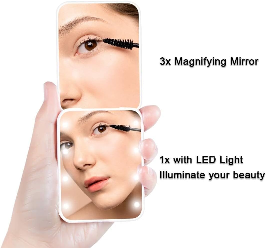  Compact Mirror, 1x/3x Magnification Mini Mirror for Purse, Pocket, Handheld, Stocking Stuffers, Travel Makeup, 2-Sided Foldable, Small Mirror with Led Lights thumbnail
