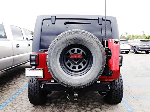 Ijdmtoy F1 Style Led Strobe Third Brake Lamp W/Behind Spare Tire Relocation Brackets, Compatible With Jeep 2007-2017 Wrangler, Smoked Lens #TOP4