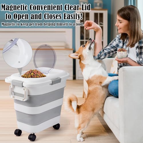 MALLMALL6 Dog Food Storage Container, Collapsible Pet Food Container with Spinner Wheels Scoop and Measuring Cup, Airtight Multifunctional Food Storage Container for Rice Dog Cat Pet Kitchen Dry Food - Thumbnail 6