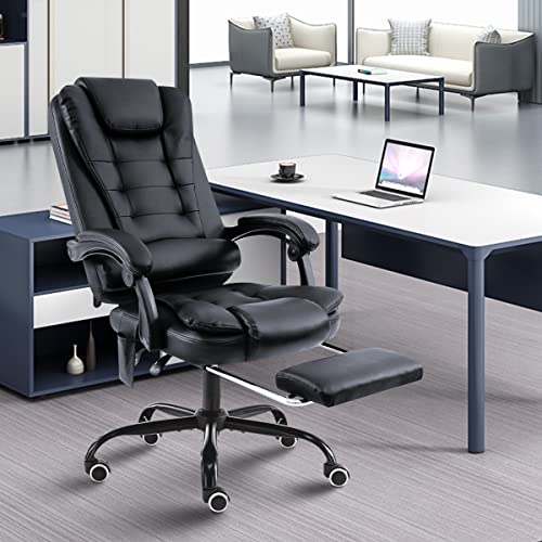 Hoffree Executive Massage Office Chair With Footrest Reclining Home Office Chair Soft Leather High Back Computer Desk Chair With Lumbar Support Padded Armrest Adjustable Black #TOP7