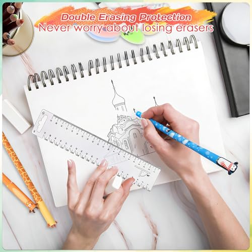 Lwtsrp 12 Stück Radierbare Gelstifte (0,5mm) in Bunt mit 4 Extra Radierer – Tier-Cartoon Design, für Schule & Büro – Perfektes Set für kreatives Schreiben & Korrigieren