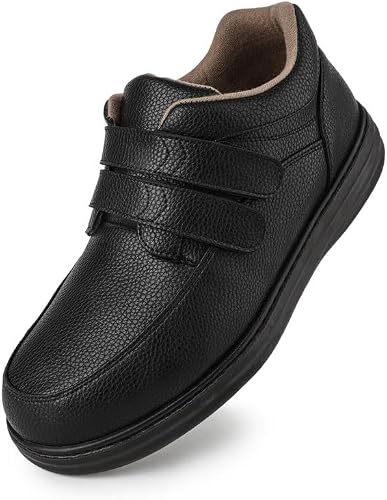 TIESTRA Herren Weite Lederschuhe mit Klettverschluss – Bequeme Extra Weite Alltagsschuhe für Senioren, Arbeit & Freizeit Rutschfeste Gummisohle, Größe 42-46