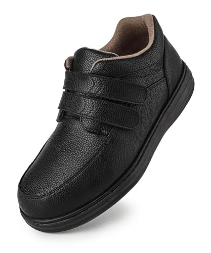 Image of TIESTRA Men's Wide Fit Leather Shoes with Adjustable Straps – Comfortable Smart Casual & Office Shoes for Sensitive or Swollen Feet Easy On & Off Design Black 42EU/8UK