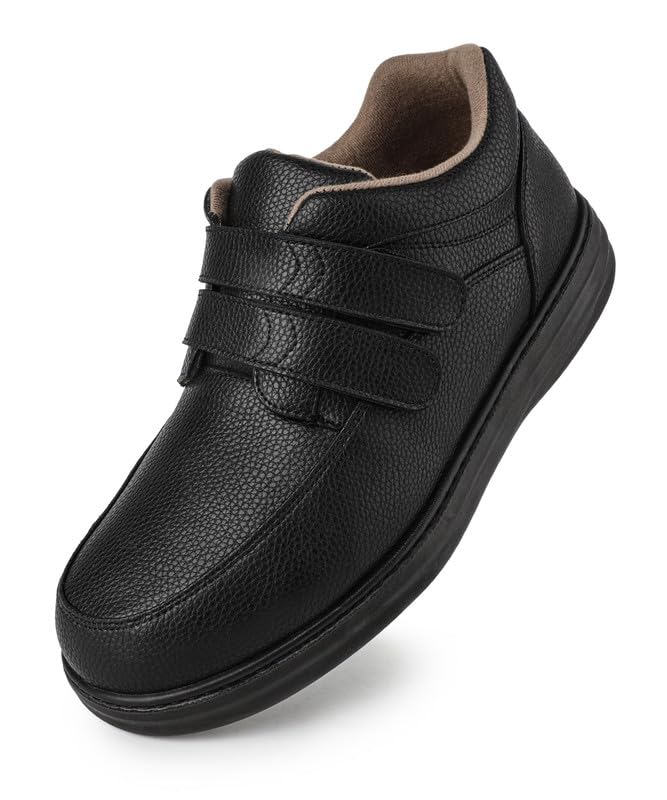 TIESTRA Herren Weite Lederschuhe mit Klettverschluss – Bequeme Extra Weite Alltagsschuhe für Senioren, Arbeit & Freizeit Rutschfeste Gummisohle, Größe 42-46