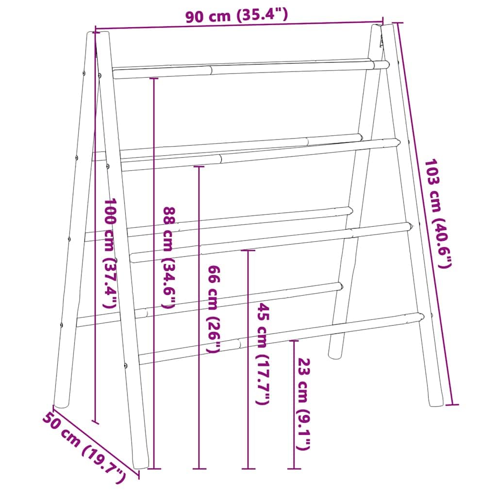 vidaXL Échelle à Serviettes Double avec 4 échelons 90x50x100 cm Bambou, Porte-Serviette, Porte-Serviette en Bambou, échelle à Serviettes pour Salle de Bain