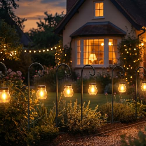 Image of Gtongoko 24 Inch Shepherd Hooks for Outdoor 1 Pack,Garden Hooks for Hanging Plants, Lanterns, Solar Lights, Mason Jars & Wedding Decor, Matte Black Decorative Shepherd's Hooks