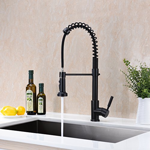 GICASA Commercial Single Handle Kitchen Faucet Oil Rubbed Bronze, Industrial Farmhouse Spring Faucet Pull Down Kitchen Sink Faucet with Pull Out Sprayer