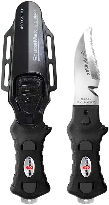 ScubaMax Compact Scuba Diving Knife, Stainless Steel Drop Tip BCD Knife, 420 Stainless Steel Blade, Compact Knife for Scuba Diving, Outdoor, & Survival Use