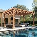 VEIKOU 12x16FT Wood Pergola, Patio Pergola with Solid Cedar Structure, Outdoor Backyard Gazebo with Unparalleled Flat Slatted Roof Trellis for Deck Grill Party Garden