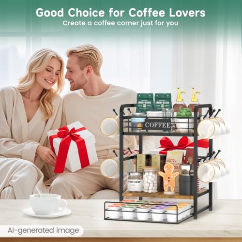 EsLuker.ly Coffee Bar Organizer Station Shelf Mug Holder, with 12 Hooks - Image 9