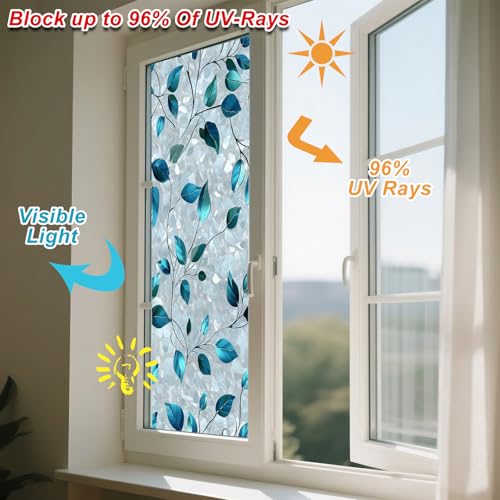 Film para ventana decorativo azul con diseño de hojas 17.7 x 39.3 pulgadas miniatura 4