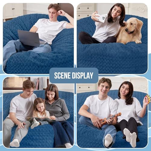 Image of 3FT Bean Bag Chair,Giant Bean Bag Chairs for Adults,Big Bean Bags with Memory Foam Filled, Large Beanbag Chairs with Chevron Plush Cover-Blue
