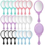 Goaste 24 Pack Vintage Handheld Mirror, Portable Embossed Flower Mirror, Hand Held Decorative Mirrors for Face Makeup, Travel, Camping, Home, Assorted Colors, 7'×3'