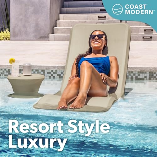 Image of Coast Modern in Pool Lounge Chair - Waterproof & Weighted Chaise Lounger - Outdoor Pool Furniture for Patio or in Baja Shelf - Sand