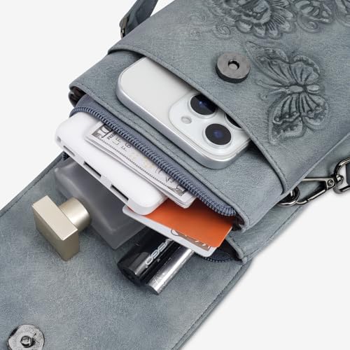 Image of Small Crossbody Bags for Women Trendy Vegan Leather Cell Phone Bag Embossed Flower Design Wallet Purses with Strap