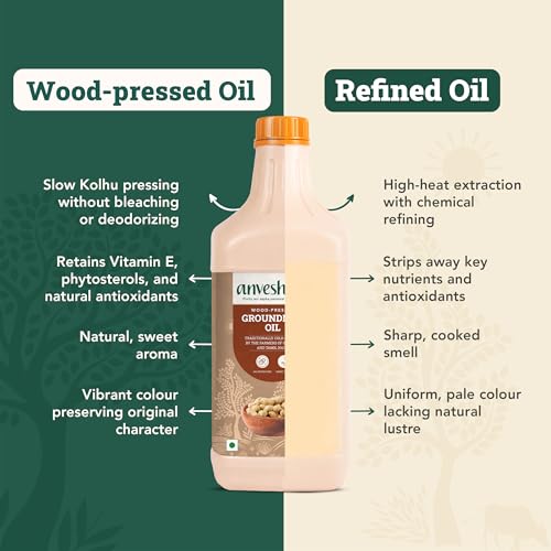 Image of Anveshan Wood Cold Pressed Ground Nut Peanuts Oil 2 Litre | Plastic Can | Kolhu /Kacchi Ghani /Chekku | Peanut Oil | Natural | Chemical-Free | Cold Pressed Ground Nut Oil for Cooking