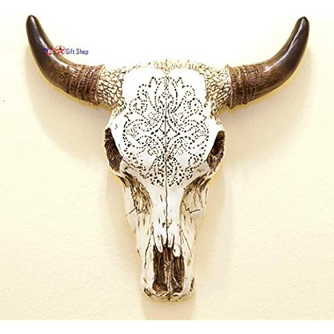 BestGiftEver Resin Wall Sculptures Tooled Bull Skull Cover