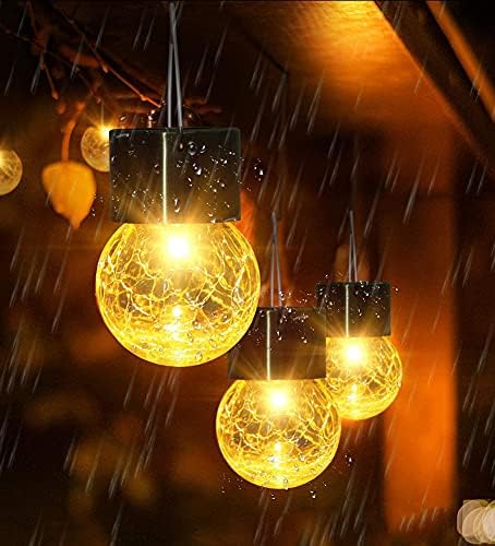 Hanging Solar Lights Outdoor Decorative,Solar Powered Cracked Glass Ball Lights,Waterproof Outdoor Hanging Globe Tree Light with Clip for Garden Patio Path Balcony Backyard, Warm White(1 Bulb)