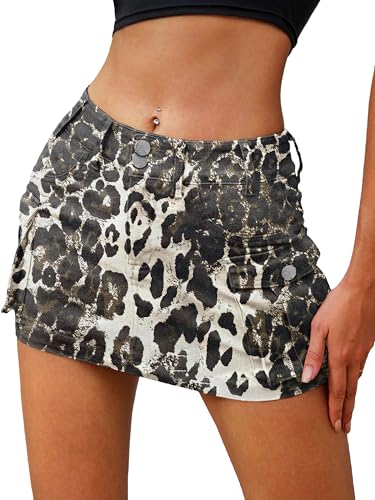 Image of ELLEVEN Low Rise Denim Mini Skirt for Women High Stretch Jean Skirts