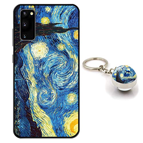 Compatible with Samsung Galaxy A32 5G Case with Van Gogh Starry Night Design [with Crystal Glass Keychain], Soft Silicone TPU Art Protective Phone Case for Samsung Galaxy A32 5G