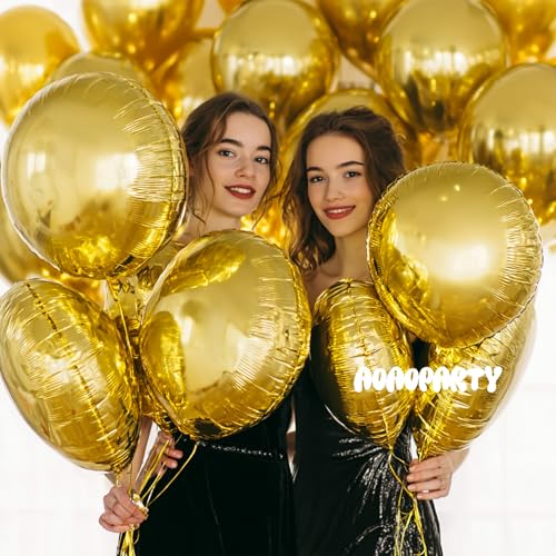 Image of 25Pcs Gold Round Shaped Foil Metallic Balloons 18 Inch for Birthday Wedding Anniversary Engagement Party Decorations Supplies