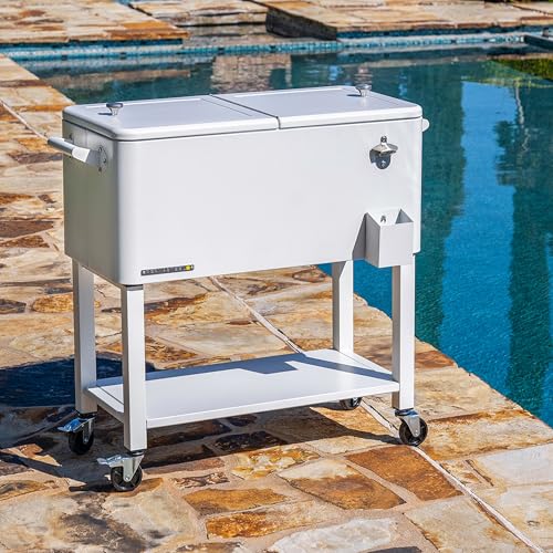 Enfriador portátil de bebidas de 76 litros para fiestas de jardín y accesorios de barbacoa, caja de hielo portátil con ruedas, caja térmica de jardín aislada con abridor de botellas y tapón de drenaje