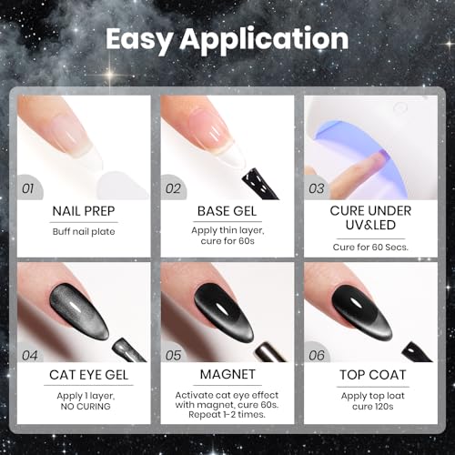Image of Beetles Gel Nail Polish Set - Twilight Gleam 6 Colors Cat Eye Glitter White Black Silver Shimmer Sparkle Gel Polish Kit with Magnet Soak Off Nail Art Uv Led Home Salon Spring Summer Gift for Women