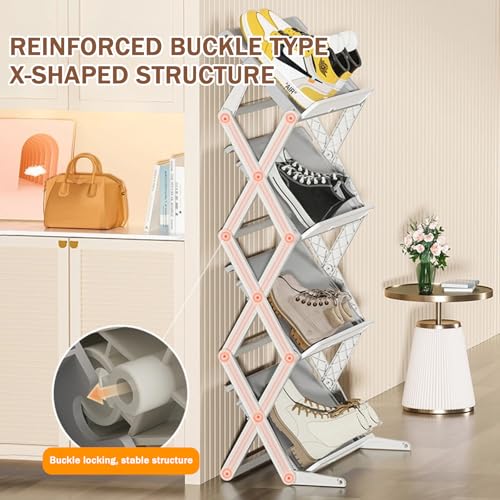 Étagère à chaussures pliable sans assemblage avec 3 niveaux en plastique robuste et compact - 7