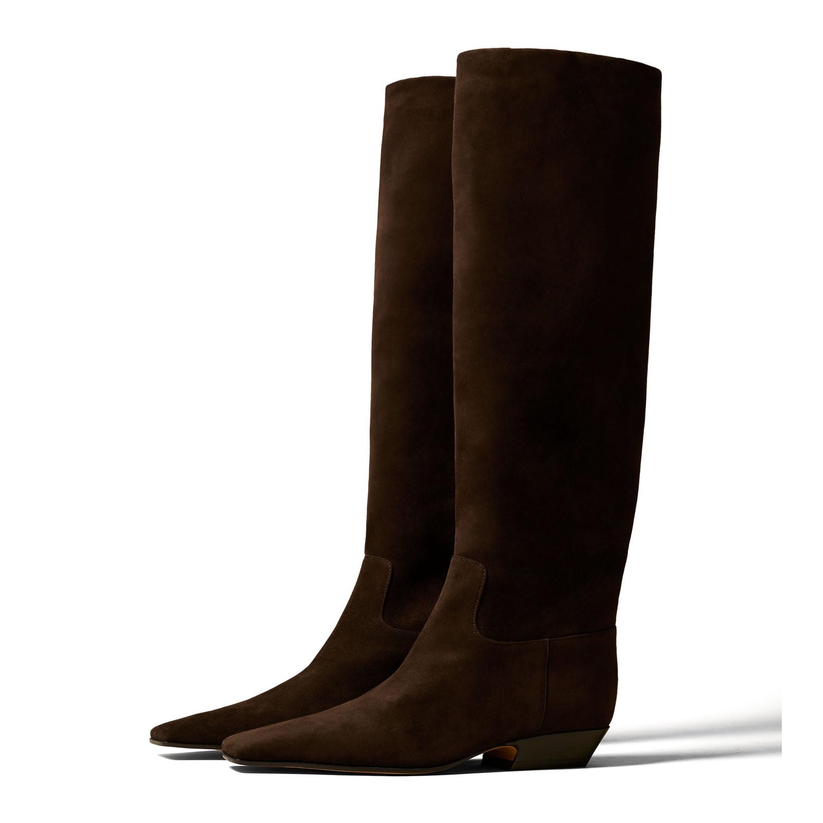 Womens Square Toe Flat Heel Knee High Boots Comfortable Slip On Low Heel Formal Wide Calf Boot Fashion