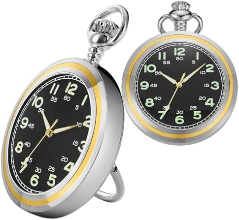Whodoit Uncovered Silver Black Arabic Numeral Dial Mechanical Pocket Watch with Back Cover Bracket and Chain