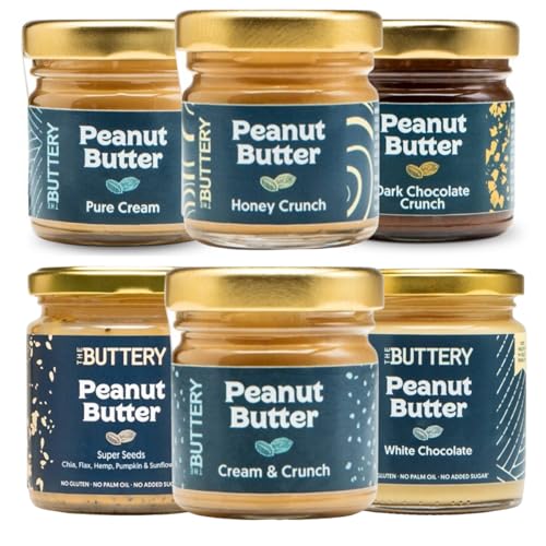 The Buttery – Peanut Butter MINI Combinación Crema de Cacahuete Crujiente,100% Cacahuete Alto Oleico Saludable, Sin Aceite de Palma ni Azúcares Añadidos ni Gluten, Fuente de Proteína -40g | Pack of 6