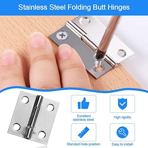 OTTYMO 30 Pack Mini Hinge 25mm Stainless Steel Folding Butt Hinges Cabinet Drawer Door Chest Butt Hinges Connectors with 120Pcs Screws for DIY Jewelry Wooden Box Doll Houses Cabinet Closet Tool Box