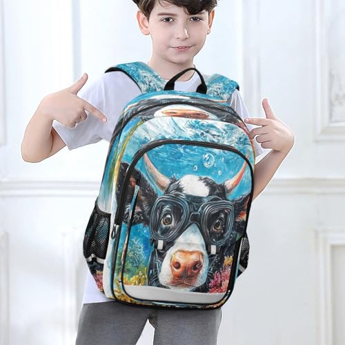 Sac à dos d'école pour enfants original style vache blanche unique - 6