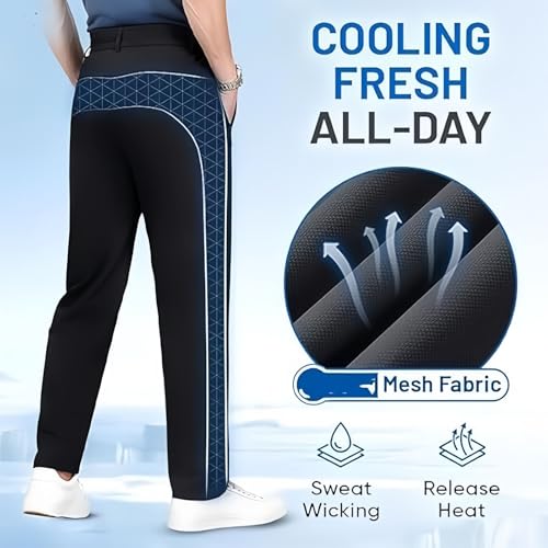 Ice Silk Mesh Panel Casual Pants, Quick Dry Lightweight Travel Pants, Wrinkle Proof Pants for Women & Men Over 504
