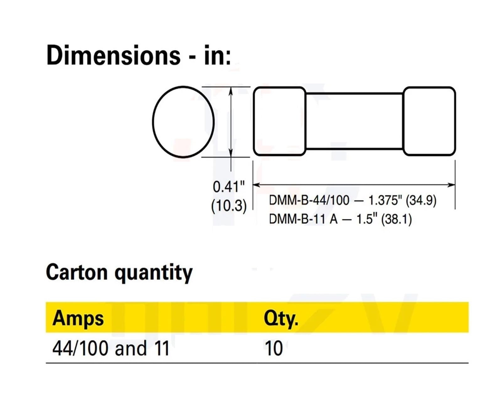 1 Fusible cerámico de acción rápida DMM-44/100-R DMM-B-44/100-R DMM-44/100 DMM-B-44/100 440 mA 1000 V 10 x 35 mm