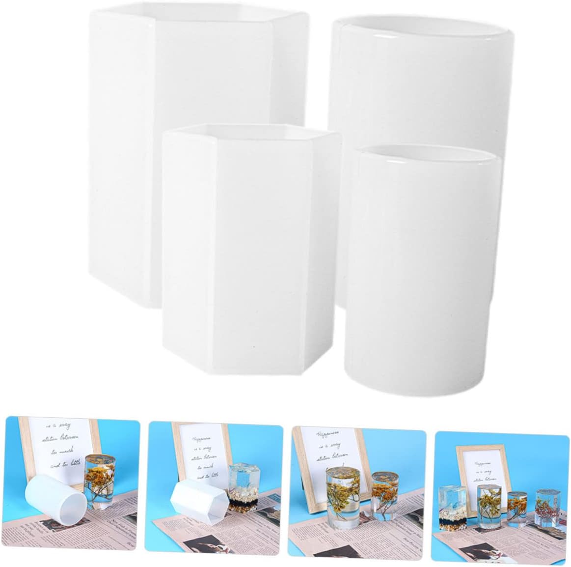4pcs Silicone Candle Mold Hexagonal Cylinder DIY Xmas
