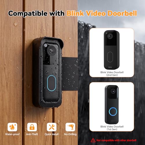 TECKNET No-Drill Mount for Blink Video Doorbell 1st & 2nd Gen, Anti-Theft Security Bracket with Rain Cover, Unobstructed View & Sensor, Easy Apartment Installation,Black - image 2