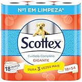 Scottex Gigante Papel Higiénico Seco 18 rollos, rollo tres veces más largo que un regular que proporciona el equilibro adecuado en suavidad y resistencia, dura tres veces más