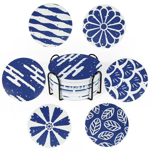 GZ5CG Diatomaceous Earth Stone Coasters Set of 6 with Holder Cork Backing