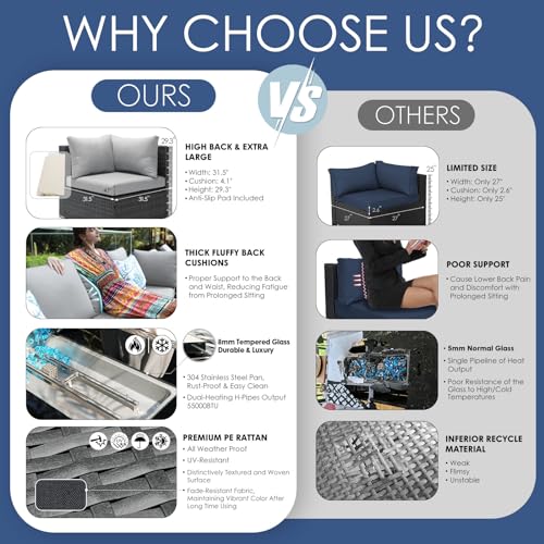 NICESOUL-9-Pieces-Outdoor-Patio-Sectional-Furniture-Sofa-Set-with-Natural-GasPropane-Fire-Pit-Table-Luxury-Large-Size-PE-Wicker-Comfortable-Weather-Resistant-L-Shape-Conversations-Gray NICESOUL 9 Pieces Outdoor Patio Sectional Furniture Sofa Set with Natural GasPropane Fire Pit Table Luxury Large Size PE Wicker Comfortable Weather Resistant L Shape Conversations Gray