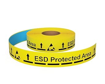 LeanStripe Aisle Striping 5S Floor Marking Tape ESD Protected Area Text w/Hazard Symbol & Directional Arrows, Yellow, 2"