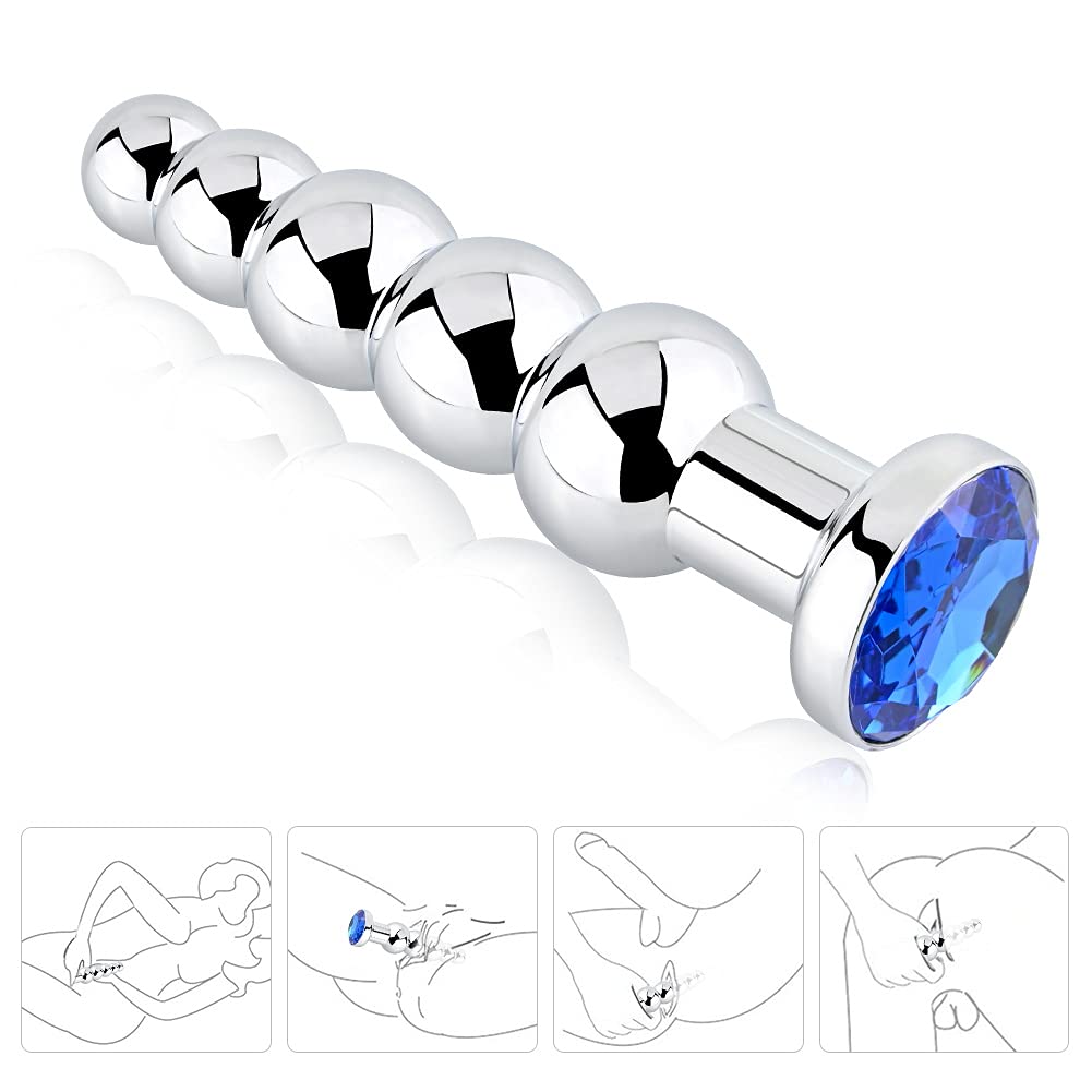 Roluck plug anal con perlas de metal con 5 bolas paso a paso joya plug anal consolador anal juguete sexual para mujer hombre, Azul