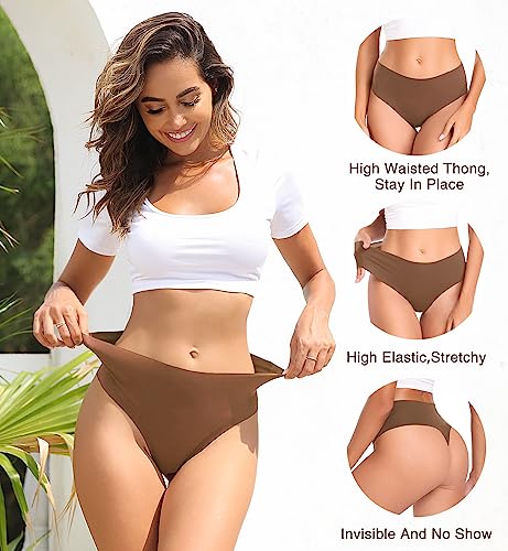 Wealurre Womens Underwear High Waisted Seamless Thongs for Women Breathable No Show Panties for Ladies 6 Pack2