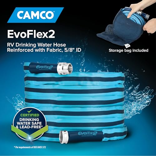 Image of Camco EvoFlex2 50-ft Drinking Water Hose - RV Drinking Water Hose Reinforced with Fabric & Ultra Lightweight - Contains No Lead, No BPA & No Phthalate - Abrasion Resistant (22579) (Pack of 3)